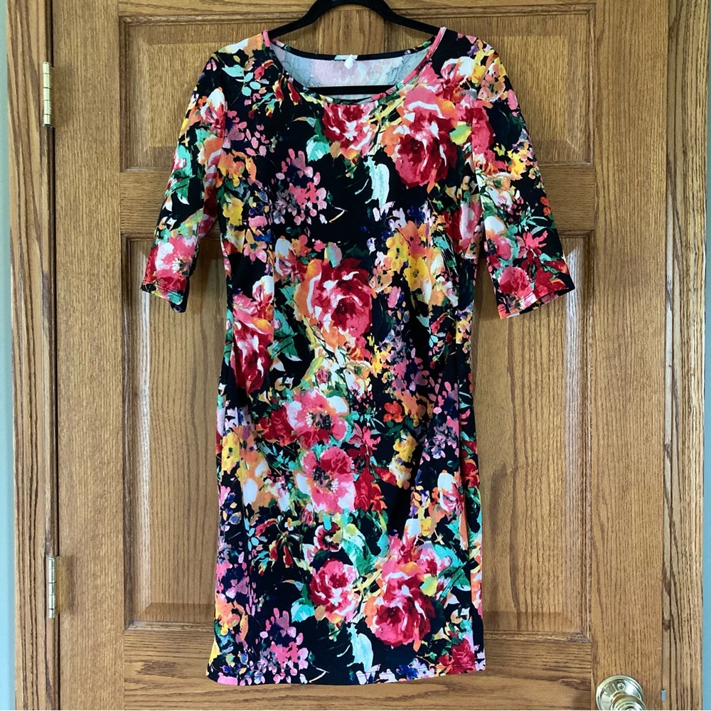 5/$15 Pink Blush Stretchy Multicolor Floral Dress XL